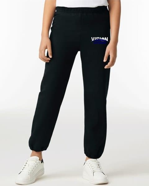 Black Vision Elite Academy sweatpants with an embroidered VISION logo on the hip