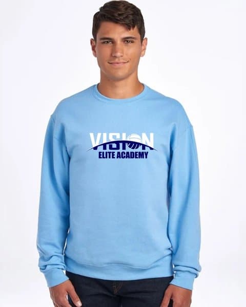 Light blue VISION crewneck sweatshirt with the Vision Elite Academy logo on the chest